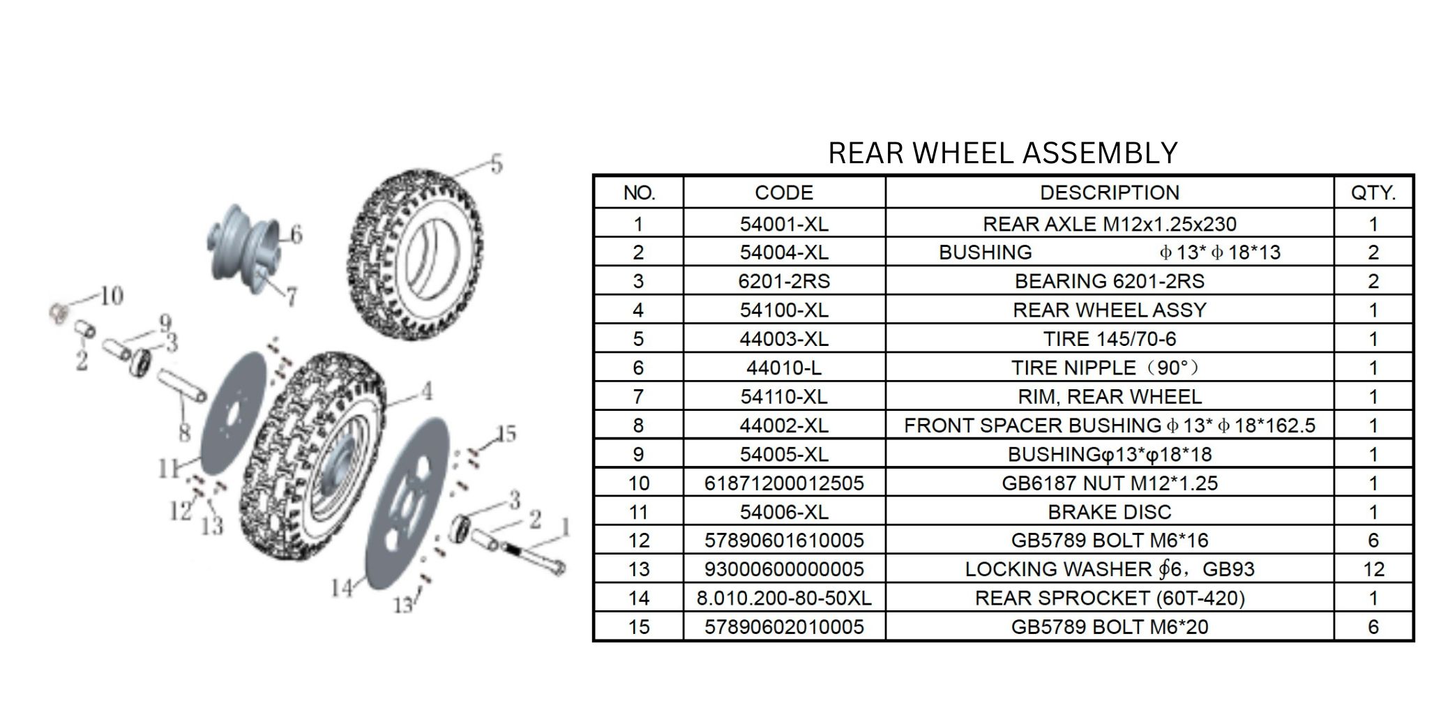 TrailMaster Storm 200 Minibike Rear Wheel Assembly