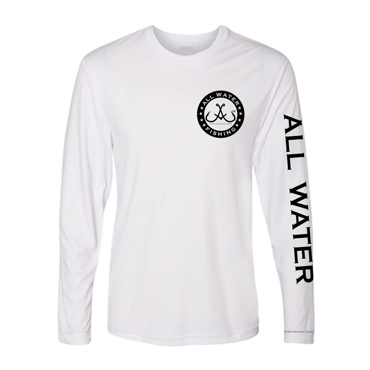 All Water Fishing PG White Cayman UPF 50 Performance Long Sleeve Tee with  Circle Seal Logo