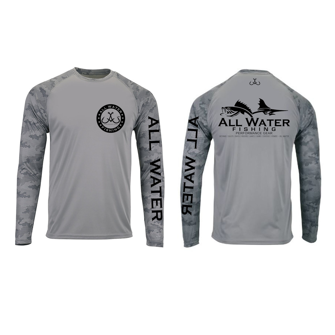 All Water Fishing PG Medium Grey Cayman Fresh & Salt UPF 50 Performance  Long Sleeve Tee