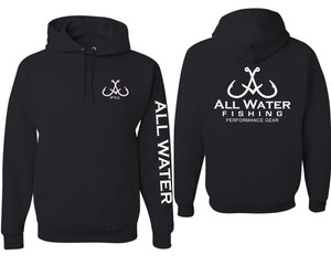All Water Fishing PG Black Hooded Sweatshirt Front Back All Water Fishing PG Black Hooded Sweatshirt Front Back