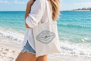 Destin Nation Beach Gear 2019 White Madi Tote Bag Front Model