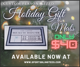 Hit that Customize button! Sports Bling Tees has your Holiday Gift Mats ready to ship once you place your artwork on them.  