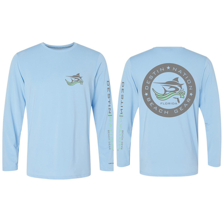 Destin Nation Beach Gear Tee Front and Back Blue Mist