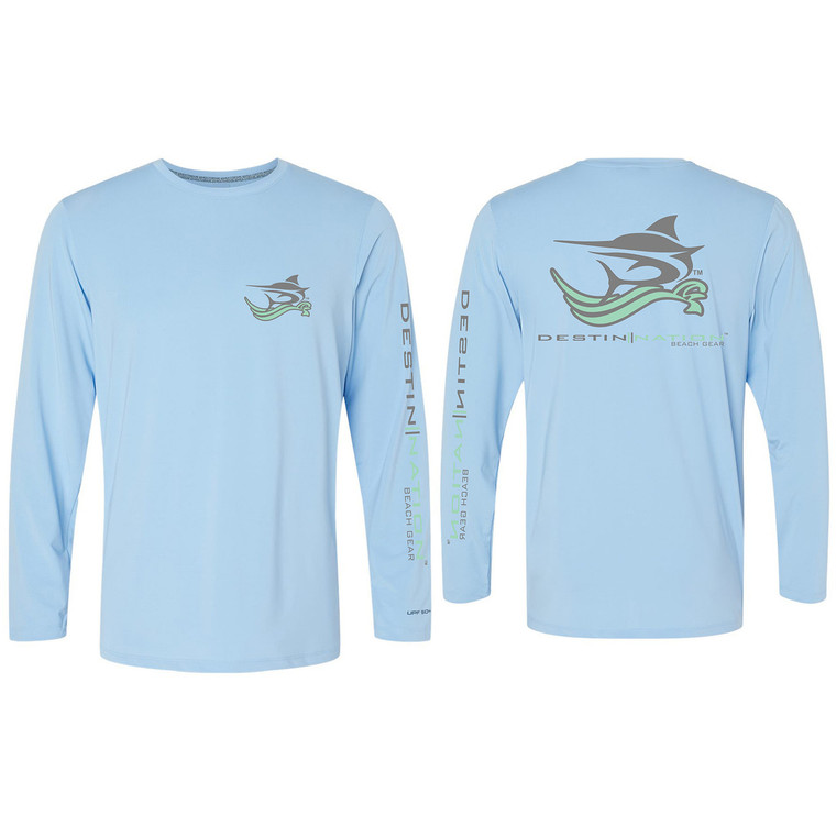 Destin Nation Beach Gear Tee Front and Back Blue Mist