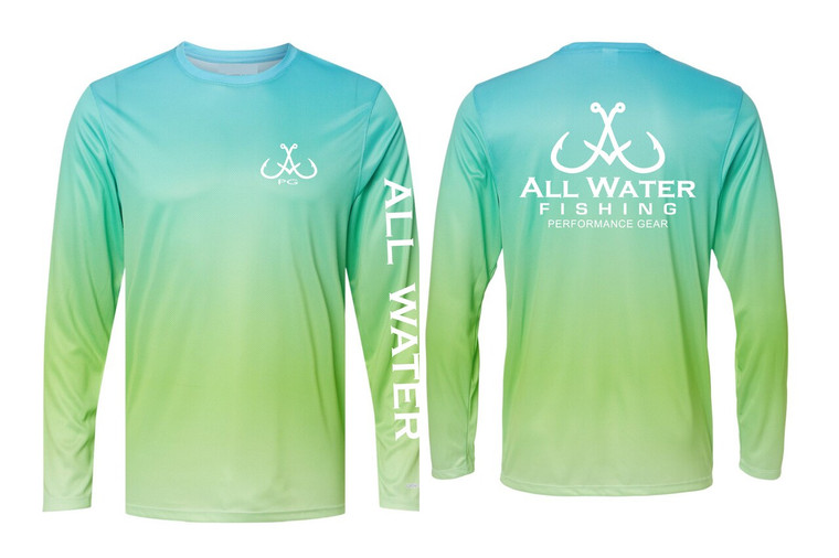 All Water Fishing Pocket Logo Front Back PG Tee Aqua Blue/Light Lime