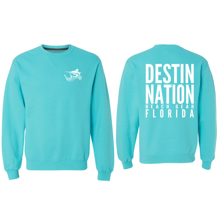 Destin Nation Beach Gear Scuba Blue Crewneck Sweatshirt Front Back