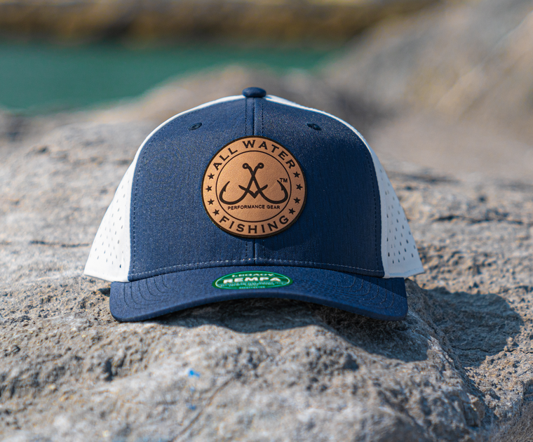 All Water Fishing Leather Logo Eco Navy/White REMPA Rubber Velcro Strap Cap