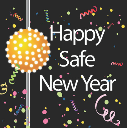 Happy New Year and Happy Safe New Year Label to promote safer sex and safe practices, promotional label 1 1/2 x 1 1/2 inch fits on a condom