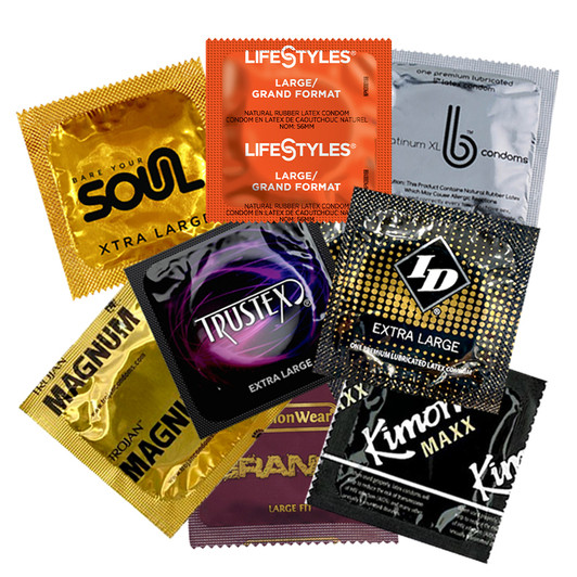 Large Condom Size Assortment Sampler in case of 1024