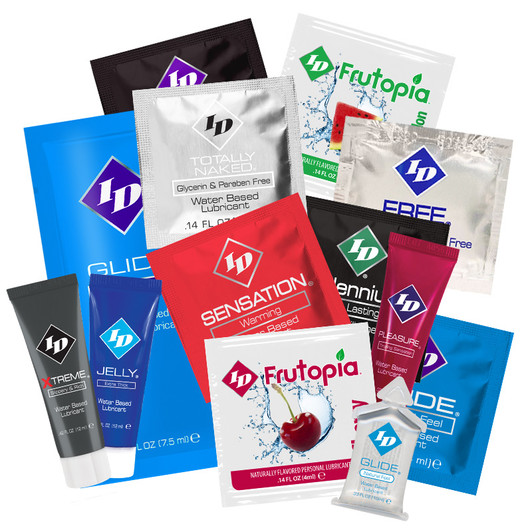 ID Lubricants Assortment Sampler includes a variety of lube styles, including water based, silicone based, glycerin free paraben free, flavored, and other specialty lube ID Lubricants Assortment Sampler includes a variety of lube styles, including water based, silicone based, glycerin free paraben free, flavored, and other specialty lube