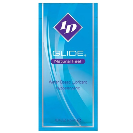 ID Glide water based personal lubricant 7.5ml Foil offers a natural feeling lube in this larger foil size