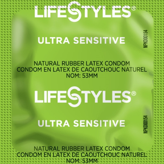 LifeStyles Ultra Sensitive lubricated latex condoms thin and ultra sensitive for those seeking maximum sensitivity.