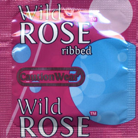 Caution Wear Wild Rose Ribbed lubricated condoms