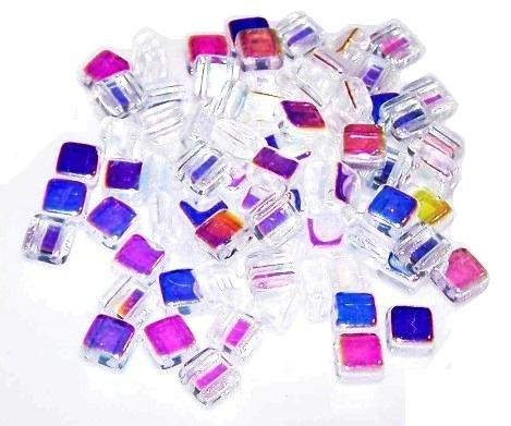 25 Czech Glass 2Hole 6mm Tile Beads Crystal AB