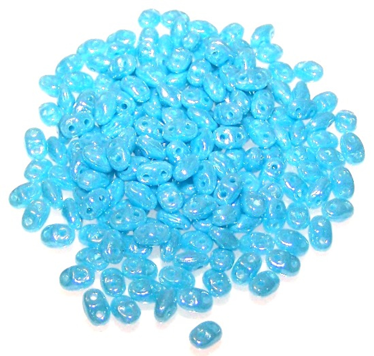 7.5 Grams of MiniDuo Czech Glass Beads - Turquoise Blue White Luster