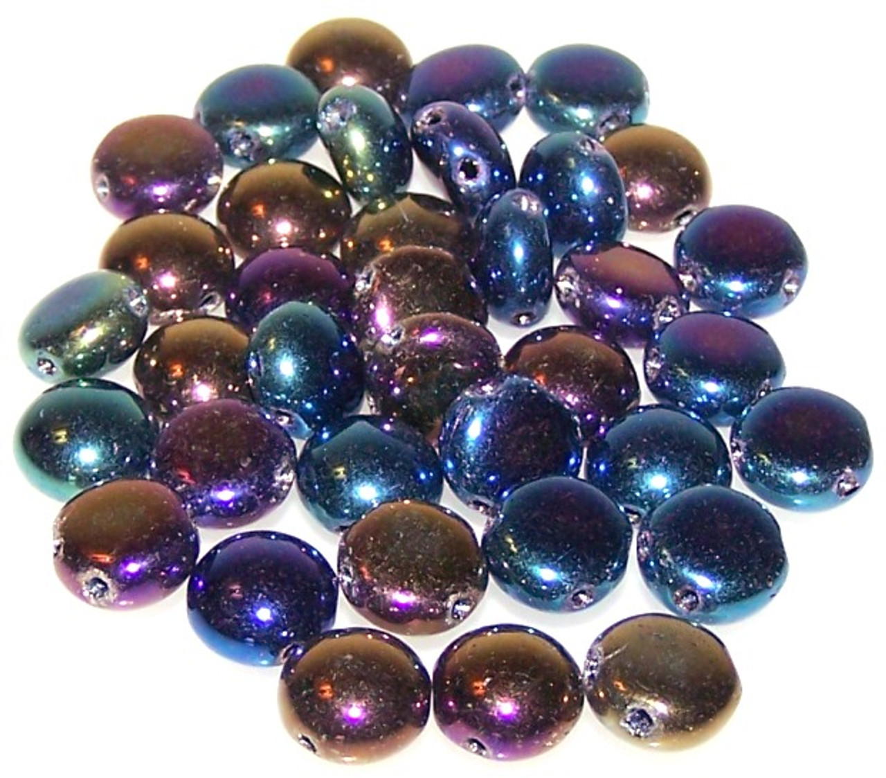 25 Candy 2 Hole 8mm Czech Glass Beads - Jet Rainbow Iris