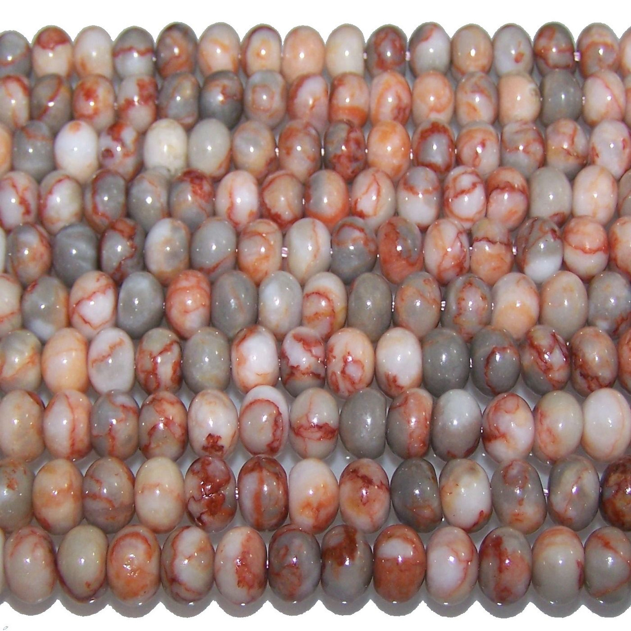 1 Strand of Red Map Jasper 8x5mm Puff Rondelle Semiprecious Gemstone Beads