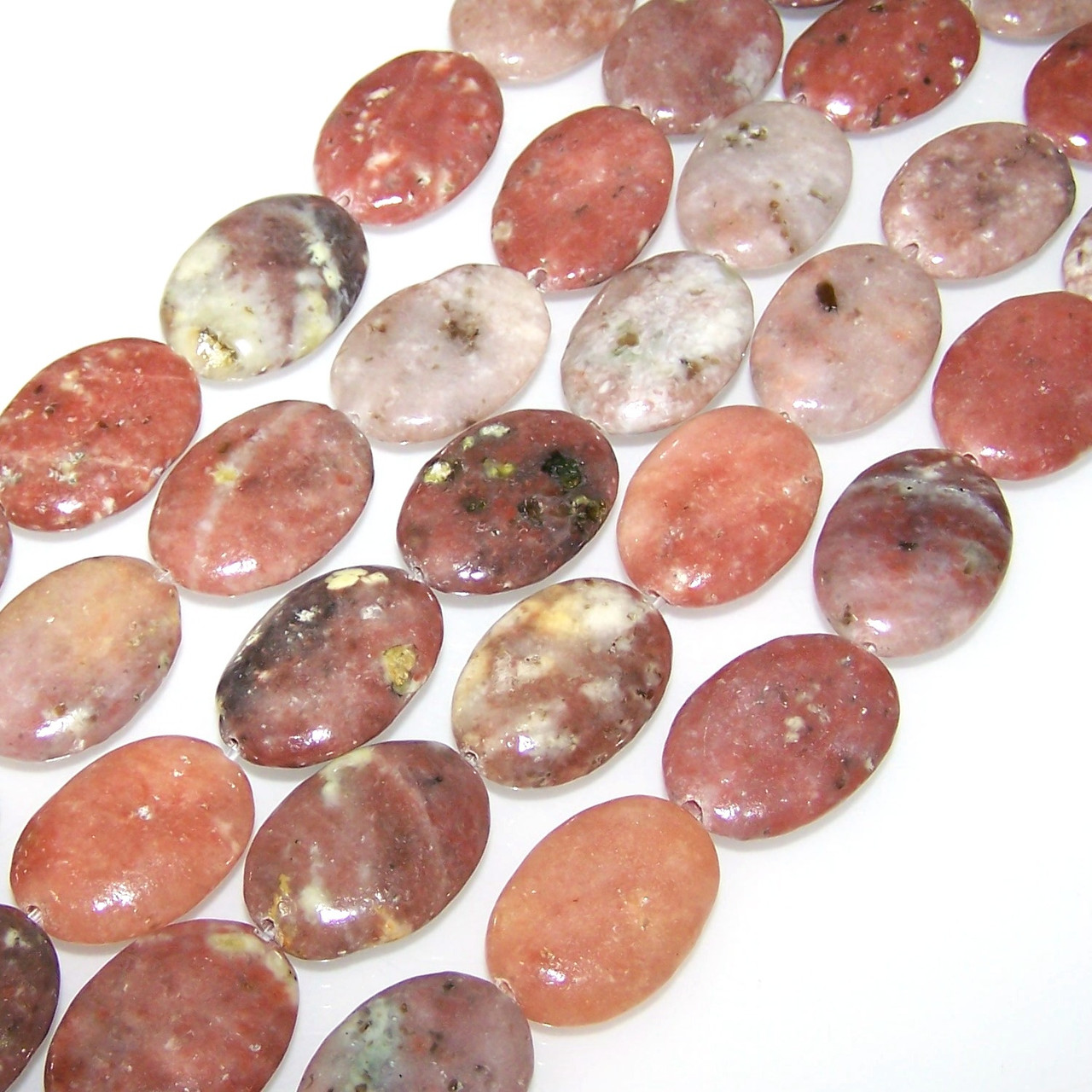 2 Red Plum Blossom Jasper 18x25mm Puff Oval Semiprecious Gemstone