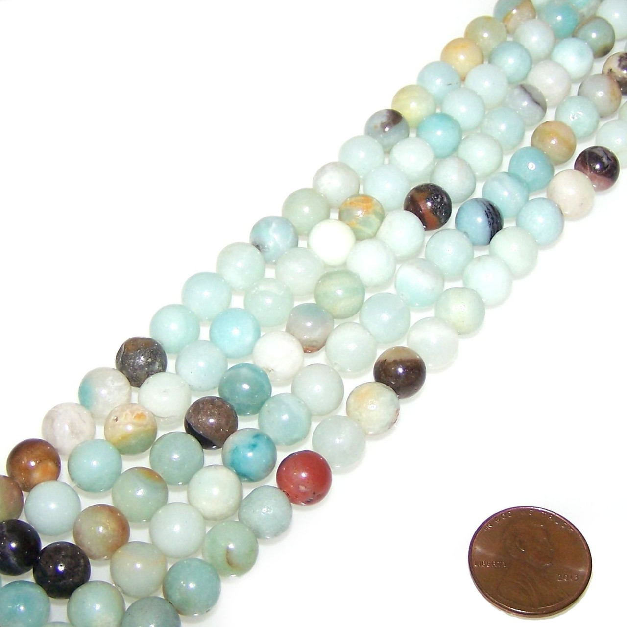 1 Strand of 8mm Round Semiprecious Gemstone Beads - Amazonite Multi-Color