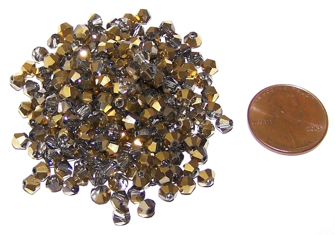 50 Full Metallic Gold 4mm Glass Crystal Bicones