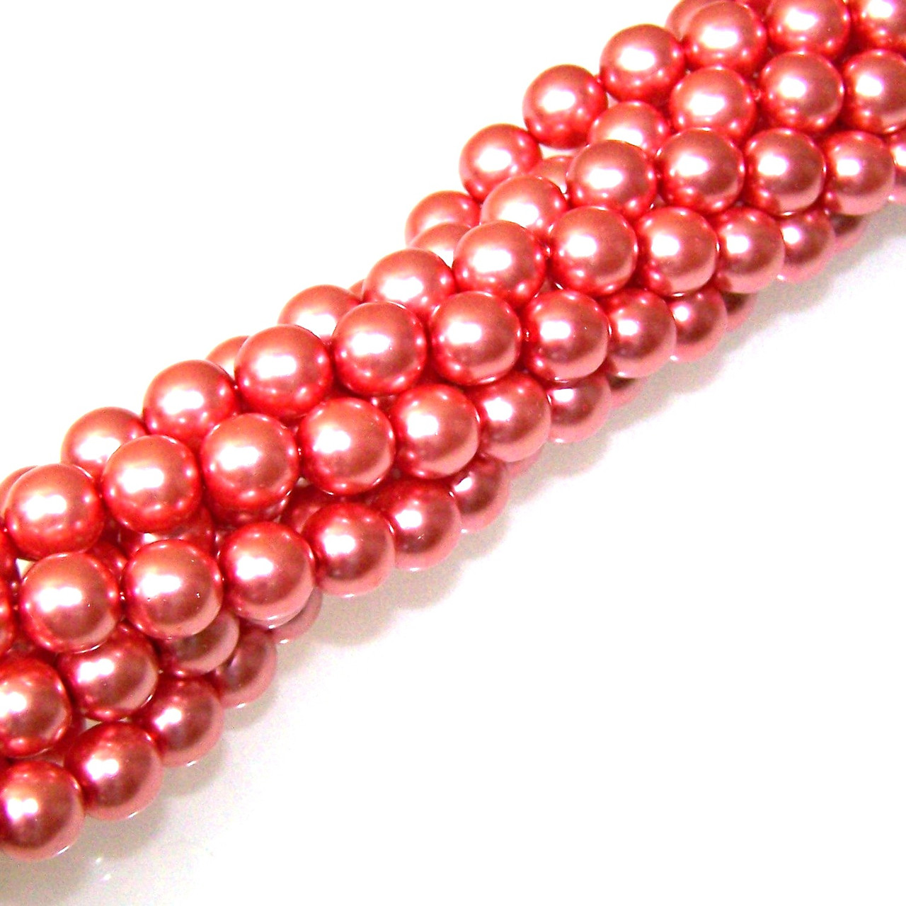8mm Glass Round Pearl Beads - Red