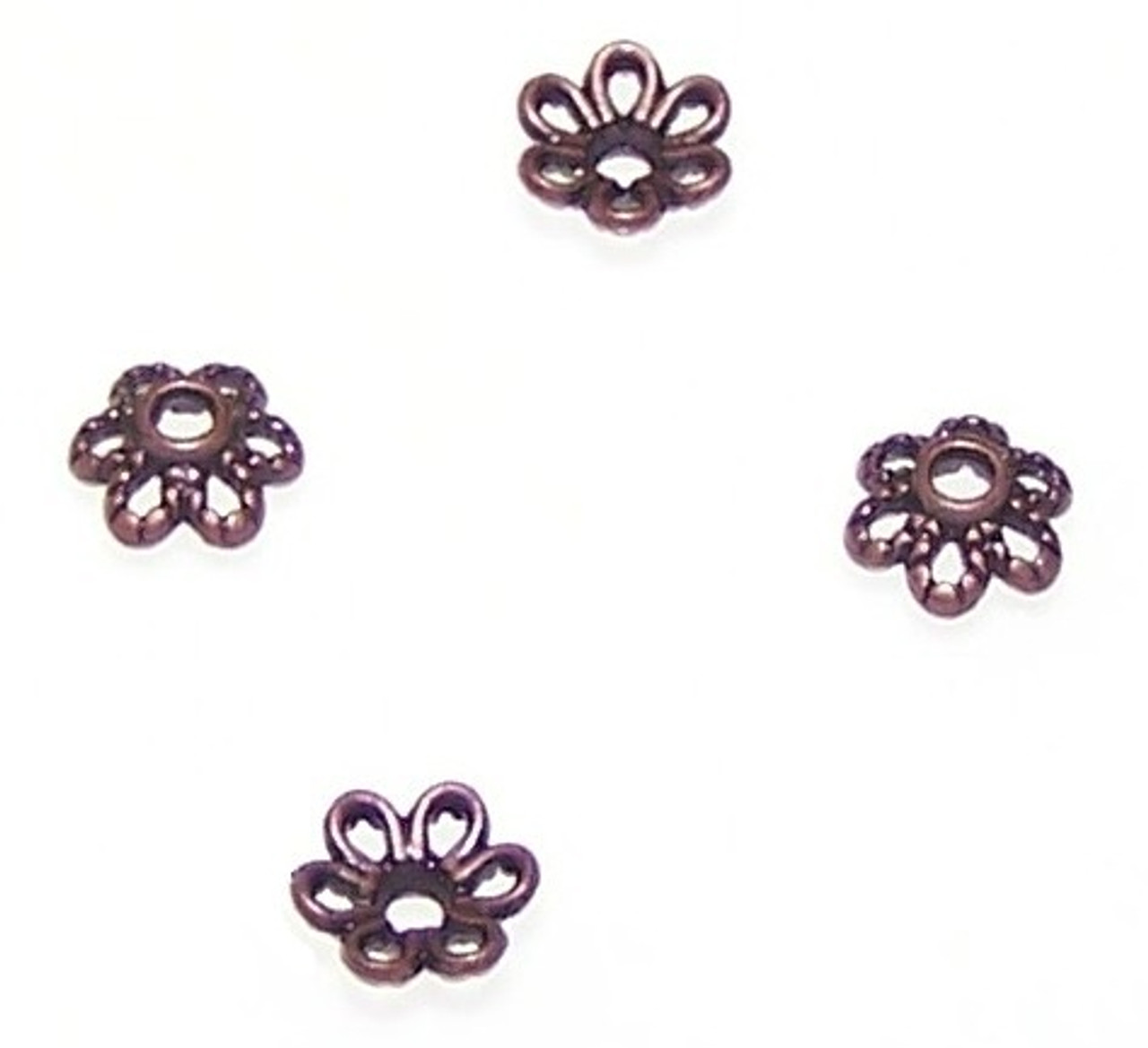 100 Antique Copper 2x6mm 6-Point Flower Bead Caps