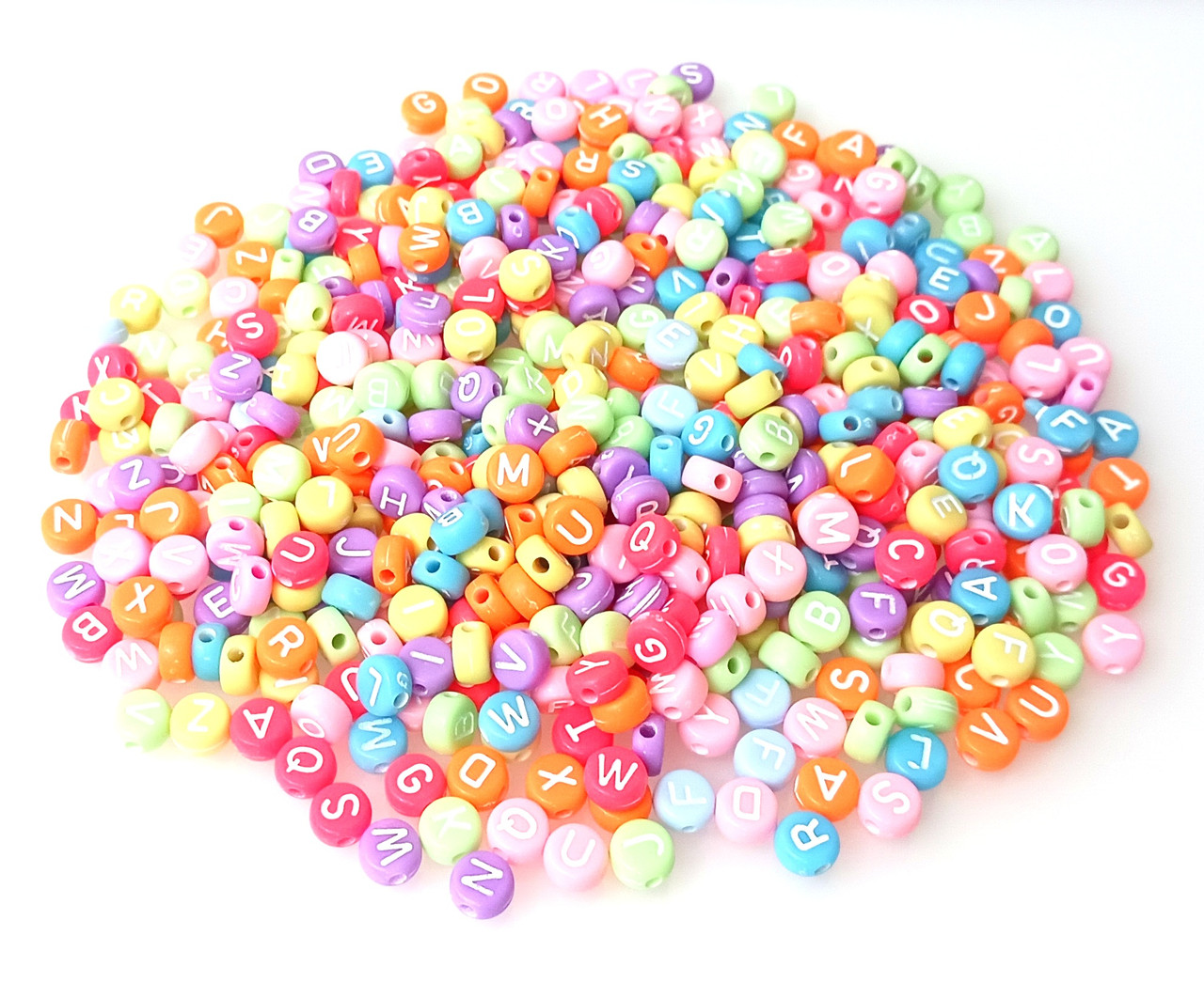 Pastel Round Letter Beads Acrylic Alphabet Beads with White Color Letters