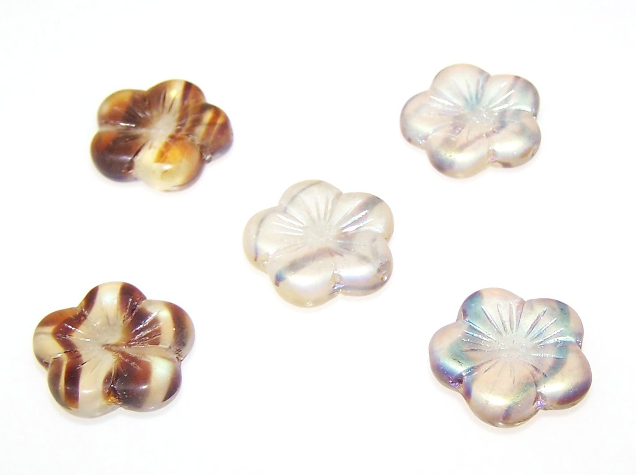 5 Czech Glass 20mm Hibiscus Flower Beads - Chalk White Full AB