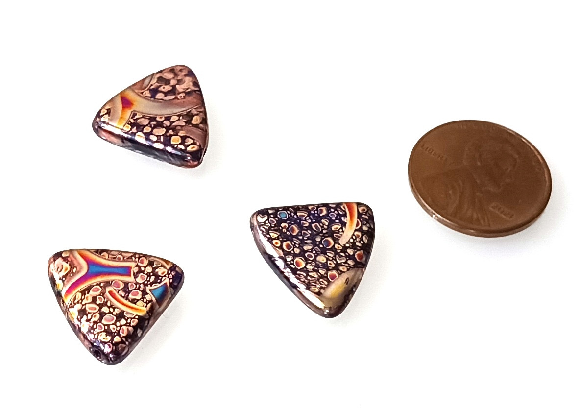 5 Czech Glass 17mm Triangle Beads MultiColor Opal Aqua Highlights