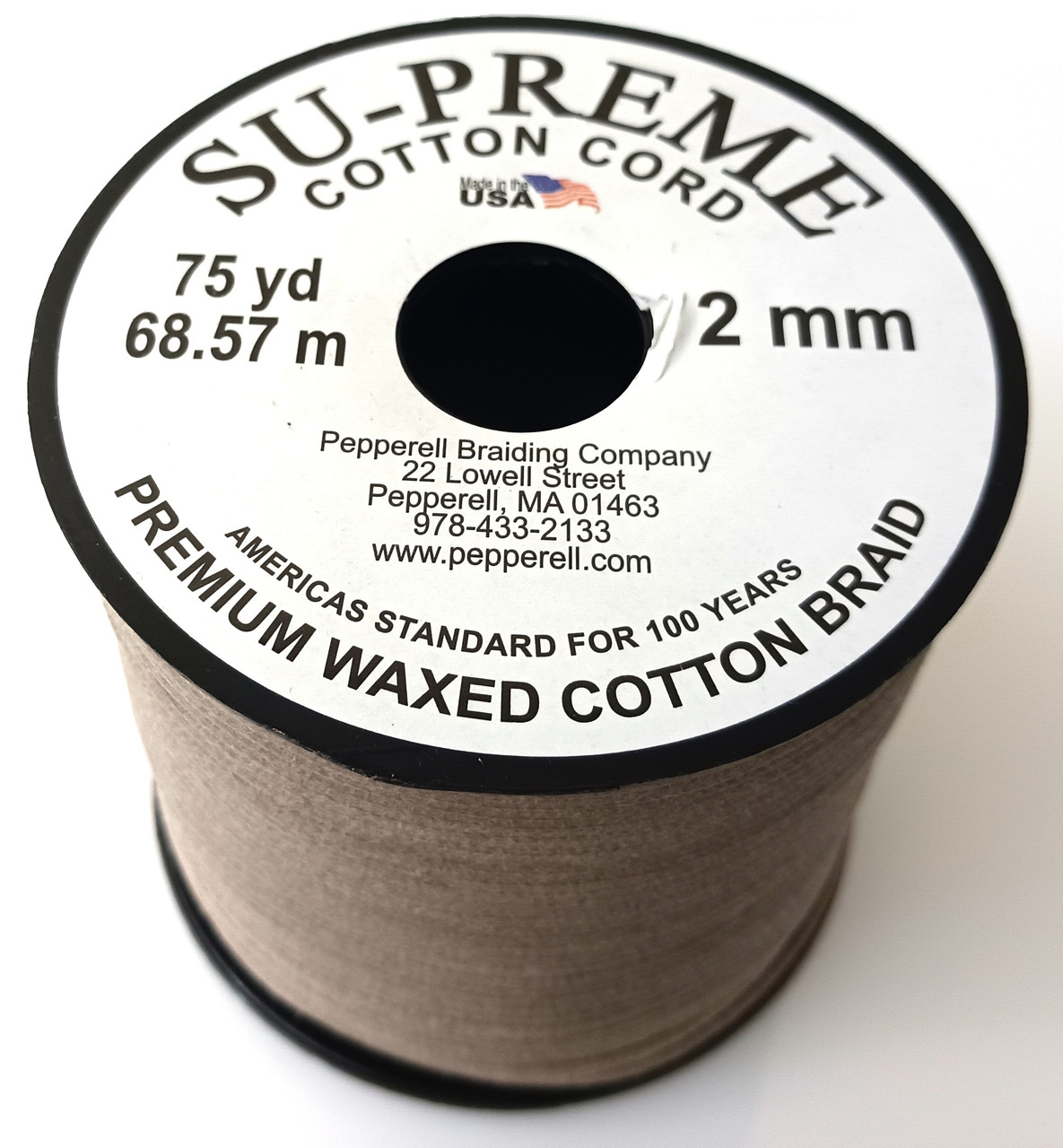 Premium Waxed Cotton Cord Made In The USA 2mm Natural
