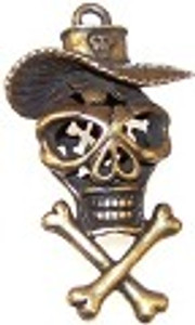 CLOSEOUT- 1 Antique Bronze 45x26mm Skull with Hat and Bones Pendants CLOSEOUT- 1 Antique Bronze 45x26mm Skull with Hat and Bones Pendants