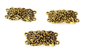 2 Antique Gold-Plated 19x36mm Flowered Rectangle Connectors 2 Antique Gold-Plated 19x36mm Flowered Rectangle Connectors