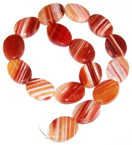 Red Orange Sardonyx 18x25mm Puff Oval Semiprecious Gemstone Beads