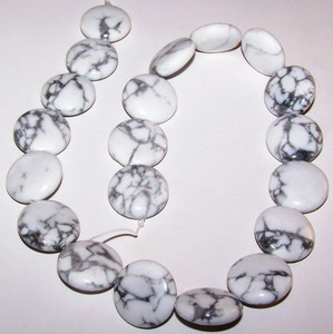 White Howlite 20mm Puff Coin Semiprecious Gemstone Beads White Howlite 20mm Puff Coin Semiprecious Gemstone Beads