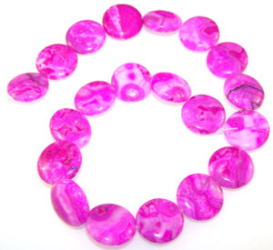 Pink Crazy Lace Agate 20mm Puff Coin Semiprecious Gemstone Beads
