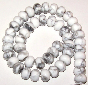 White Howlite 12x8mm Puff Rondelle Semiprecious Gemstone Beads White Howlite 12x8mm Puff Rondelle Semiprecious Gemstone Beads