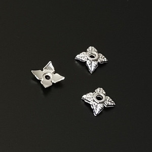 100 Silver-Plated 2x6mm 4-Leaf Bead Caps 100 Silver-Plated 2x6mm 4-Leaf Bead Caps