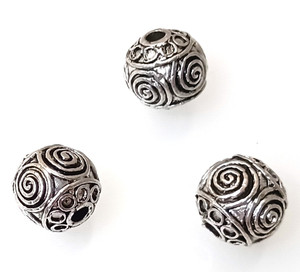 Antique Silver-Plated 14mm Spiral Round Metal Beads Antique Silver-Plated 14mm Spiral Round Metal Beads