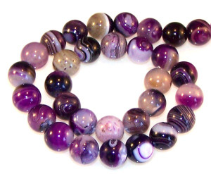 Purple Striped Agate 12mm Round Semiprecious Gemstone Beads