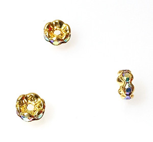 Crystal AB 8mm Gold-Plated Rhinestone Rondelle Beads Crystal AB 8mm Gold-Plated Rhinestone Rondelle Beads