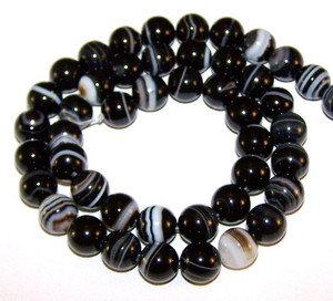 8mm Round Semiprecious Gemstone Beads - Black Striped Agate 8mm Round Semiprecious Gemstone Beads - Black Striped Agate