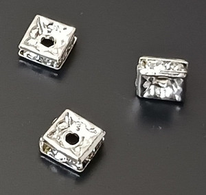 6mm Silver-Plated Rhinestone Squaredelle Beads 6mm Silver-Plated Rhinestone Squaredelle Beads
