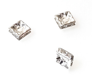 8mm Silver-Plated Rhinestone Squaredelle Beads 8mm Silver-Plated Rhinestone Squaredelle Beads