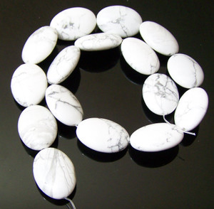 White Howlite 18x25mm Puff Oval Semiprecious Gemstone Beads
