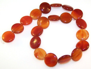 Carnelian 20mm Puff Coin Semiprecious Gemstone Beads