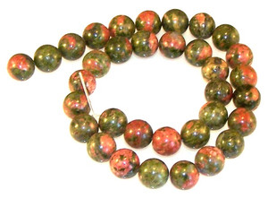 Unakite 12mm Round Semiprecious Gemstone Beads