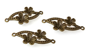 5 Antique Bronze 18x37mm Double Flower Connectors 5 Antique Bronze 18x37mm Double Flower Connectors