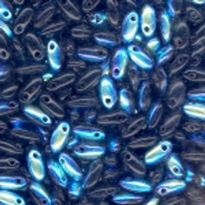 2.5x6mm Czech Glass Rizo Beads - Jet AB 2.5x6mm Czech Glass Rizo Beads - Jet AB