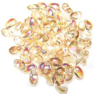 4x6mm Czech Glass Tulip Petal Beads - Crystal Yellow Rainbow