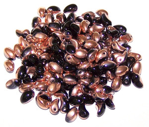 4x6mm Czech Glass Tulip Petal Beads - Jet Capri Gold